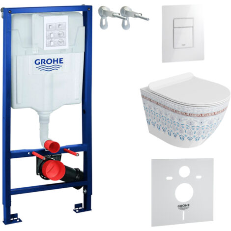 GROHE WC Set mit Vorwandelement, Wand-WC und Spülknopf