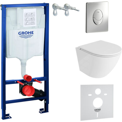 GROHE WC Set mit Vorwandelement, Wand-WC und Spülknopf