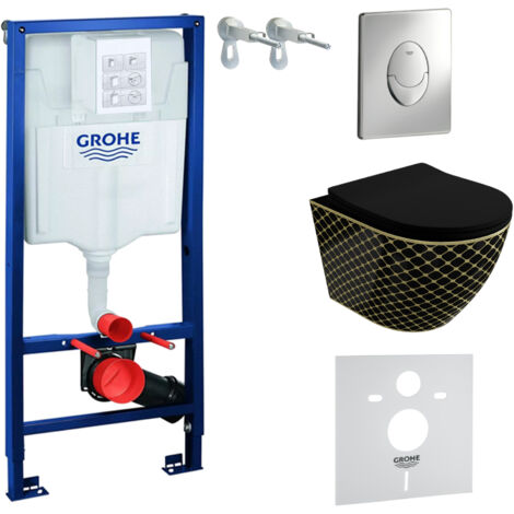 GROHE WC Set mit Vorwandelement, Wand-WC und Spülknopf
