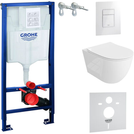 GROHE WC Set mit Vorwandelement, Wand-WC und Spülknopf