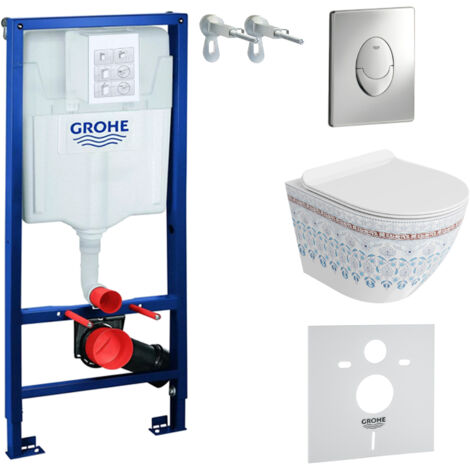 GROHE WC Set mit Vorwandelement, Wand-WC und Spülknopf