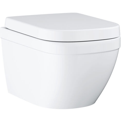 Grohe – Cuvette WC suspendu compact EUROCOMPACT – Sans bride avec abattant frein de chute – Chasse d'eau 3/5 litres – Fixation invisible