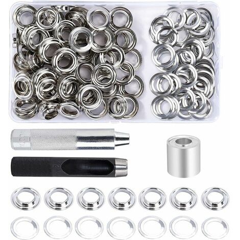 Grommet Kit Eyelets Tools 12mm 100 Sets Eyelets with 3pcs Grommet Eyelet Tools and Storage Box for Cloth Tarpaulin DIY Craft
