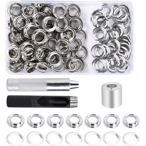 Grommet Kit Eyelets Tools 14mm 100 Sets Eyelets with 3pcs Grommet Eyelet Tools and Storage Box for DIY Craft Fabric Tarpaulin