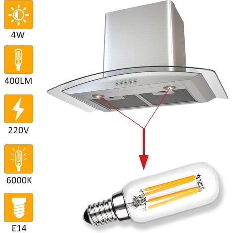 SVKBJROY GROOFOO 2 Pièces Ampoule Hotte Aspirante 40W de Remplacement Incandescent, E14 T25 LED 4W Ampoule de hotte, Ampoule à Filament Edison, Blanc, 6000K, Lampe Pour Hotte Aspirante