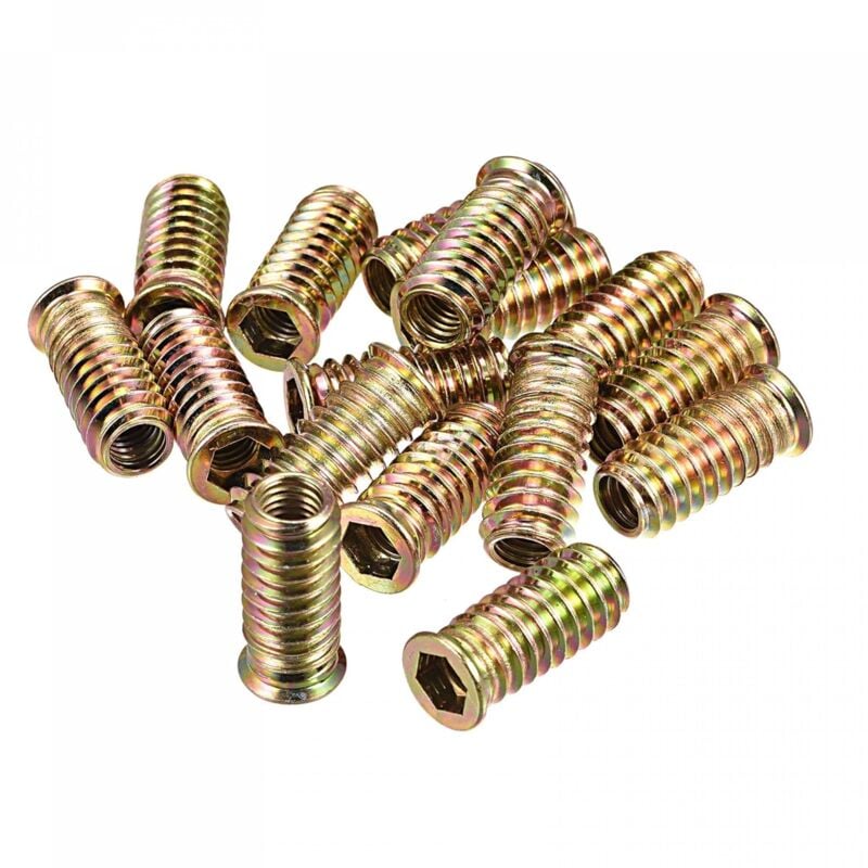 GROOFOO 20pcs Écrous à Insert d'entraînement, Écrou à Tête Hexagonale, Écrous à Visser en Acier au Carbone Fileté pour Meubles en Bois(M8x25mm)