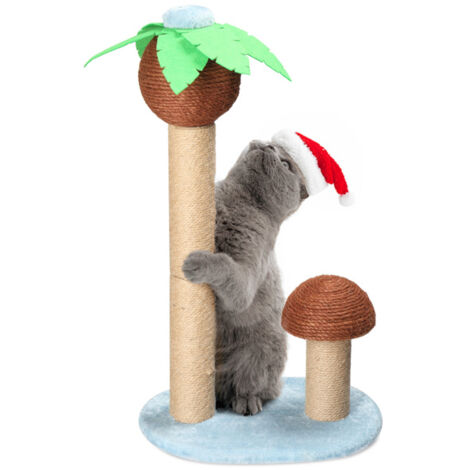 GROOFOO 27.5in Coconut Palm Tree Cat Scratching Post, Cute Cat Scratcher with Natural Sisal Posts & Dangling Balls for Indoor Cats