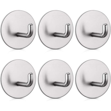 GROOFOO 6 Pcs Crochets Adhésifs Puissant Crochets Autocollant Acier Inoxydable Accroche Porte Serviettes Sans Perçage Imperméables pour Salle de Bains Cuisine Bureau,argent