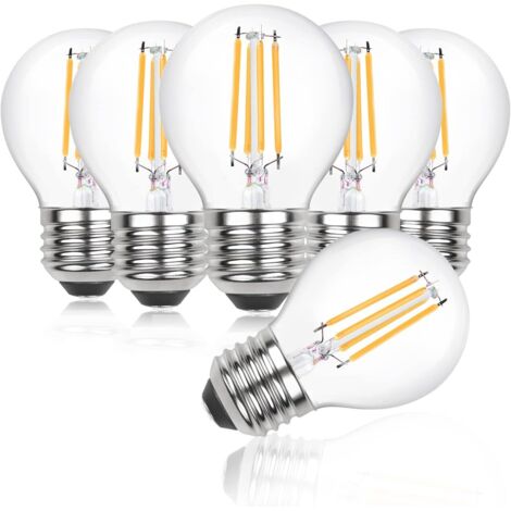 GROOFOO 6W Dimmable ampoule led e27 g45 blanc chaud 2700K filament led AC220-240V e27 mini globe équivaut à 40W ampoule halogène pour lampe de chevet, entrée, couloir, applique murale, etc (6 Pcs)
