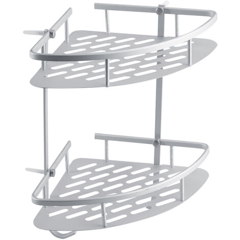 GROOFOO Aluminum Dual Tier Shower Caddy Shelf Bathroom Corner Rack Storage Towel Holder