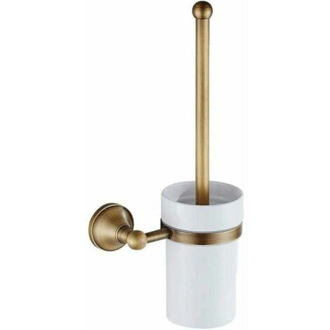 GROOFOO-Antique brass toilet brush holder set with ceramic cup