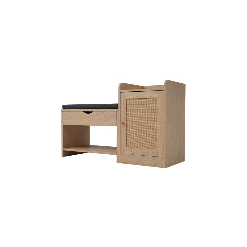 Banc à chaussures avec grand espace de rangement - Coffre à chaussures avec siège confortable et miroir à chaussures - Dimensions : L100/H62,5/P38 cm