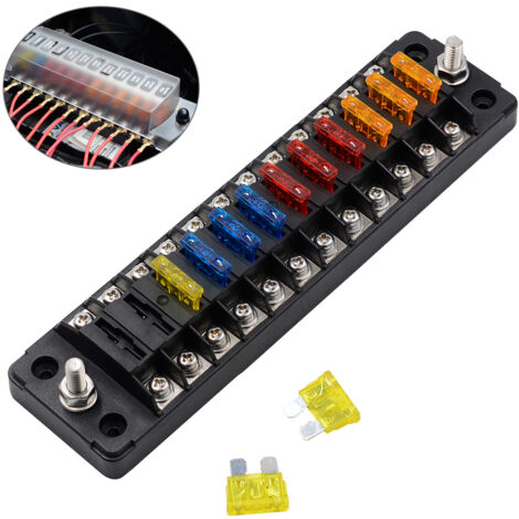 GROOFOO Boîte à Fusibles 12 Voies, Boîte à Fusibles Automobile, Support avec Autocollant de Protection pour Voiture, Camion, Bateau, Bateau de Plaisance, Véhicule Récréatif avec Doubles Fusible