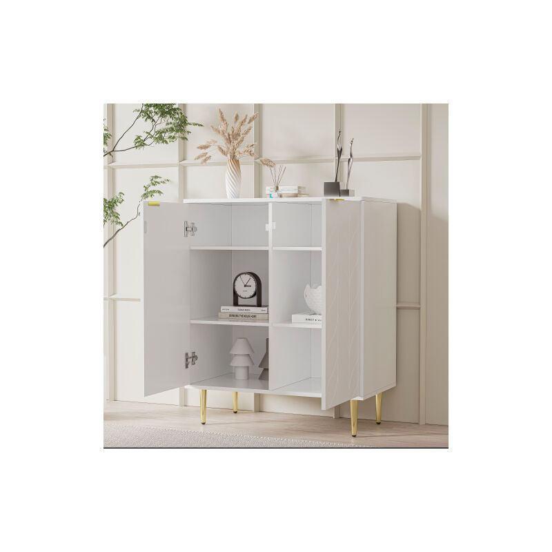 Groofoo - aiducho Buffet moderne avec 2 portes et 6 compartiments - Commode avec pieds et poignée dorés - Armoire polyvalente pour couloir, chambre à