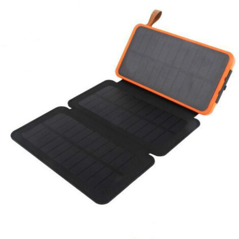 GROOFOO Chargeur Solaire 10000mAh Portable Batterie Externe avec 2 Panneaux Imperméable Power Bank avec 2 USB Outdoor Camping pour Téléphone Tablettes-Bleu