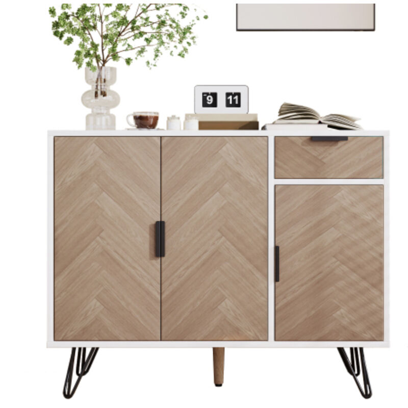 AIDUCHO Commode, Petite Armoire, Buffet, Armoire, Commode Texturée (Blanc et Bois, 90 x 72 x 30 cm)