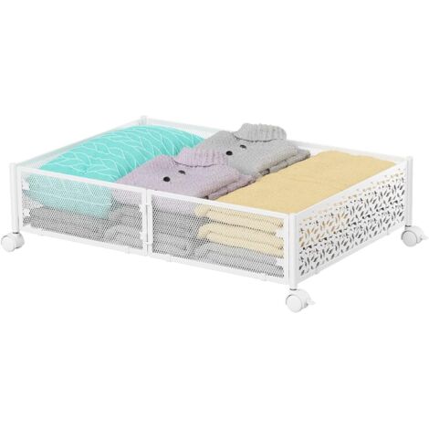 GROOFOO Conteneurs de Rangement Sous Lit avec Roulettes - 40x60cm - Pour Chaussures de Rangement Sous le Lit - Roues Améliorées - Sous-Lit en Métal de Grande Capacité (Blanc)