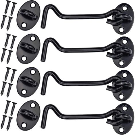 GROOFOO Crochets de cabine en acier inoxydable,4 pièces crochets tempête avec illet Crochets de fenêtre Helter Locking Serrure de porte avec 16 pièces de vis de montage Boulon de porte à 8 illets (noi