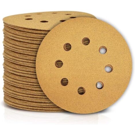 GROOFOO Disques de Ponçage Papier Abrasifs 125mm, 100 Disques Abrasifs de Ponçage Ponceuse tampons ponçage ronds 8 trous Grain 80 pour Poncer Polir Dérouiller