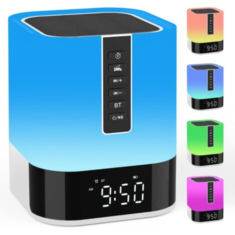 GROOFOO Enceinte Bluetooth Portable Réveil Lumineux, Lampe de Chevet Tactile avec Lecteur de Musique MP3, Machine à Bruit Blanc &Minuterie,Haut-parleur Bluetooth Veilleuse Enfant,Cadeau Ado Fille Anni