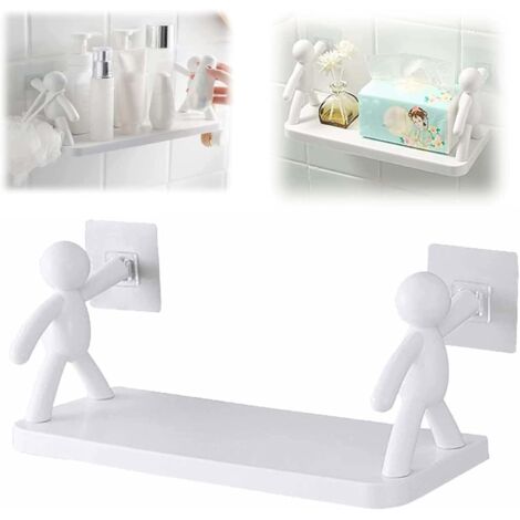 GROOFOO Étagère Cuisine Toilettes, Support Rangement Mural Adhésif non percé, pratique salle bain cuisine, décoration savon, bouteilles bain, bougies, Support Plantes Blanc 33x13.5x14.5cm