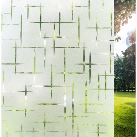 YIDOMDE GROOFOO Film de Fenêtre Statique Depoli, 90x200cm Film pour Vitre Protection Intimité Film Electrostatique Fenetre Non-Adhésif Anti UV Sticker Vitre Motif Croix pour Maison Bureau et Cuisine