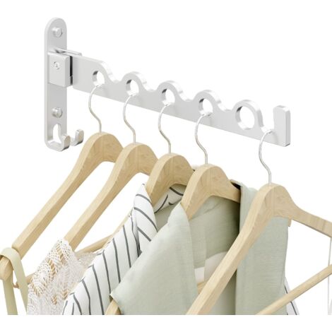 GROOFOO Folding Clothes Hanger Rack Laundry Drying Rack, Folding Clothes Hanger Holder, Closet Organizer, Wall Mounted, Matte (Silver)
