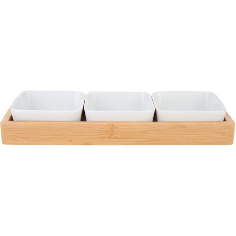 GROOFOO-Fruits Nuts Desserts Ceramic Bowl Plates Serving Bamboo Tray Dish Plates
