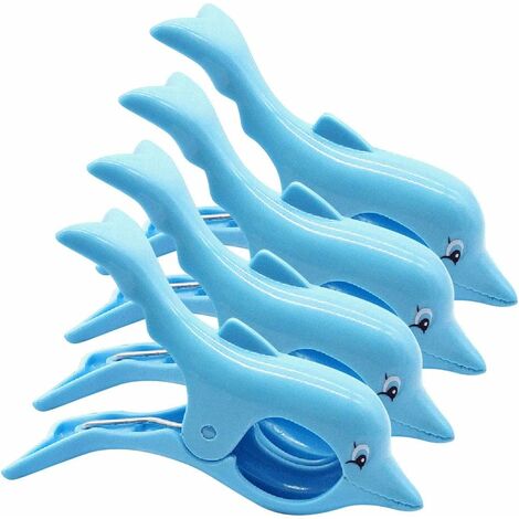 GrooFoo Grosses Pinces à Transat Épingles à Serviette de Plage Renforcés Épingles en Plastique pour Serviette de Plage, Couverture, Vêtements, Tapis, Dauphin X 4 pièces GrooFoo