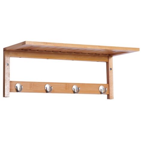 GROOFOO Hallway Wall-Mounted Shelf with Clothes Rack and 4 Hanging Coat Hooks – Sleek Design, Durable Metal, Easy Installation, Perfect for Entryways and Closets