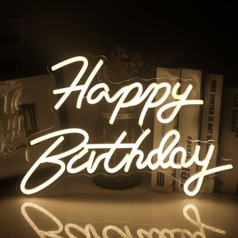 GROOFOO Happy Birthday Neon Sign Blanc chaud 1pc LED Néon Décoration murale pour la maison Chambre Bar Club Décoration de fête d'anniversaire avec alimentation USB Cadeau d'anniversaire