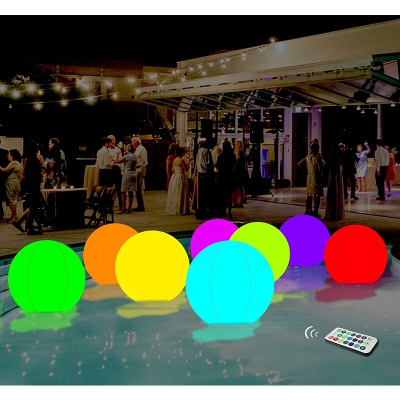 Groofoo - Jouets de piscine 13 couleurs Glow Ball 40 cm Gonflable led Light Up Beach Ball avec télécommande,Glow in The Dark Party Supplies,pour jeux