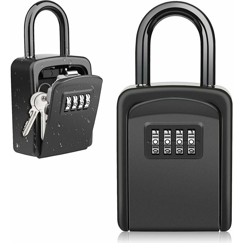 GROOFOO Key Box with Hook, Key Lock Box, Exterior Waterproof Secure Key Box, Key Combination Storage Lock Box, for House Garage at School-Black