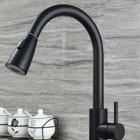 GROOFOO Kitchen Faucet with Pull Out Spray, Stainless Steel Kitchen Sink Faucet Single Hole High Arc Kitchen Faucet Matte Black