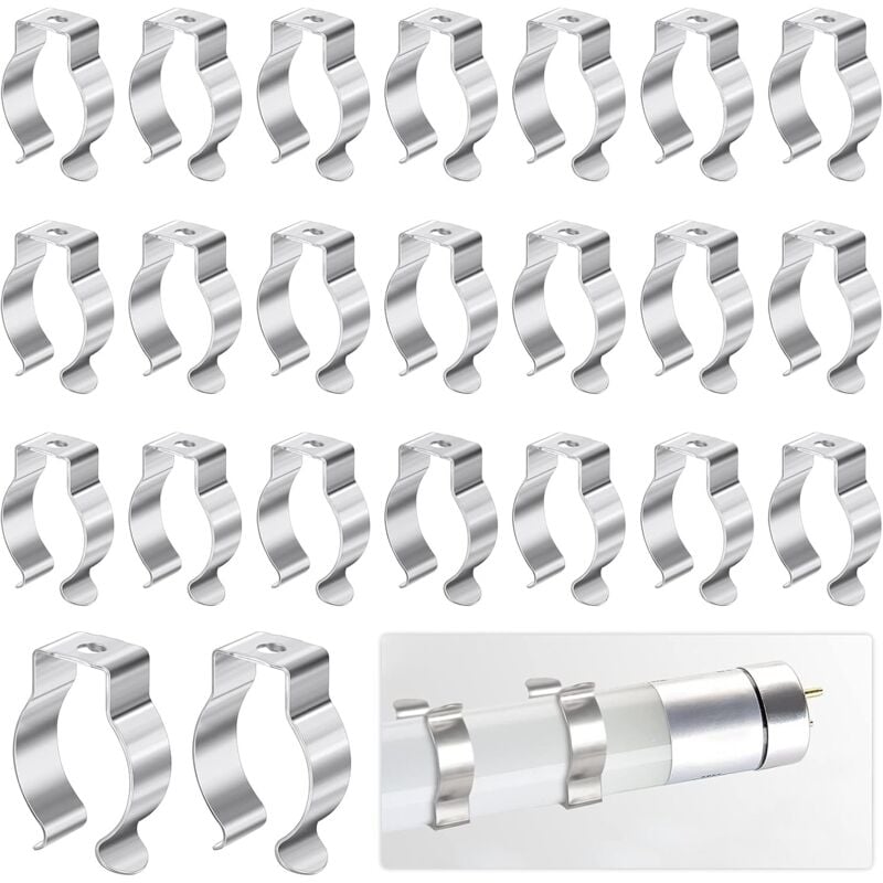 GROOFOO Lamp Fixing Clip, 30Pcs Fluorescent Tube Lamp Holder for Fixing the Lamp Tube to Prevent Sagging, Fluorescent Tube Holder Suitable for T8