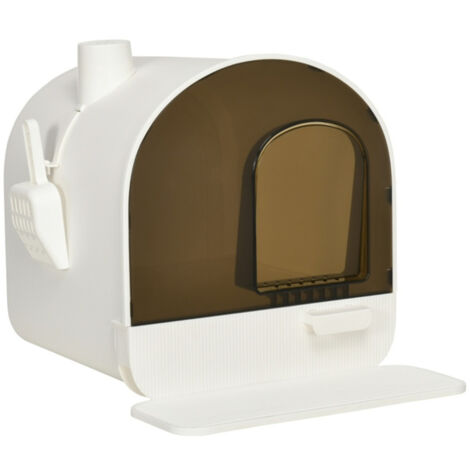 GROOFOO Large Cat Litter Box with Lid, Foldable Fully Enclosed Anti-Splashing Cat Litter Box with Scoop,Drawer Type Cat Toilet, Easy to Installation and Clean-White