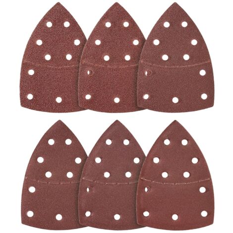 GROOFOO Lot de 100 triangles abrasifs - 11 trous - 105 x 152 mm - Grain 80 - Pour ponceuse multifonction - Feuilles abrasives - Tampons abrasifs triangulaires - Papier abrasif