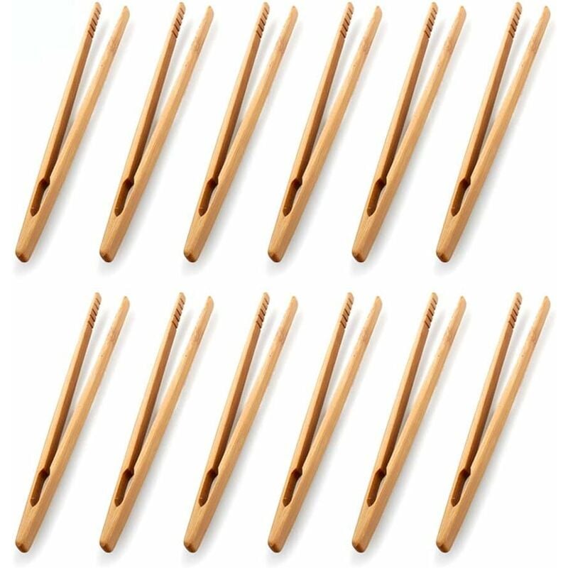 Groofoo - Lot de 12 pinces en bambou pour toast - Pinces de cuisine en bambou - Ustensile de cuisine - Sucre - Salade en bambou - Pinces à thé Kongfu