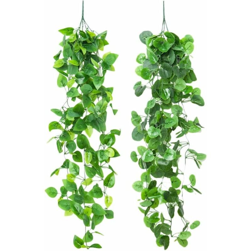 Groofoo - Lot de 2 plantes artificielles à suspendre en plastique imitation lierre - Décoration murale pour maison,jardin,intérieur et extérieur