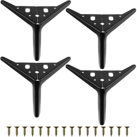 GROOFOO Lot de 4 Pieds de Meubles avec Vis,18CM Pieds de Table en Métal Charge Jusqu'à 300KG,Pieds de Meubles de Rechange Triangulaires pour Meuble,Canapé,Table Basse,Meuble TV,Chaise,Noirs
