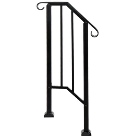 GROOFOO Matte Black Single-Tier Outdoor Iron Handrail – Rust-Resistant, Sturdy & Modern Design