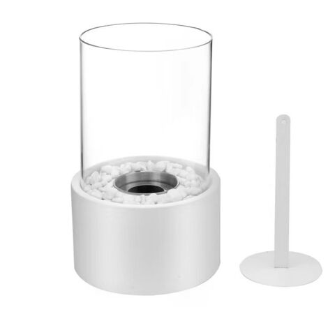 GROOFOO Mini Cheminée Personnelle, Cheminée à Alcool Ronde, Cheminée Au Bio-éthanol De Table De Décor De Paysage De Feu Réel, Brasero De Bureau, pour Extérieur/Intérieur, 16.5 x 16.5 x 27.5 cm,Blanc