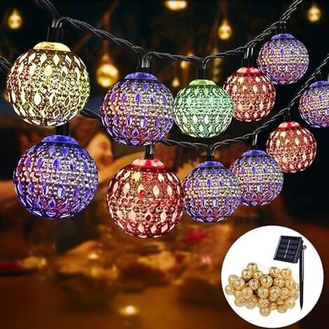 GROOFOO Moroccan Solar String Lights Outdoor, 6.5M 30 LED String Lights, 8 Modes Waterproof Lighting for Garden, Patio, Yard, Home, Festival, Party（Colored）