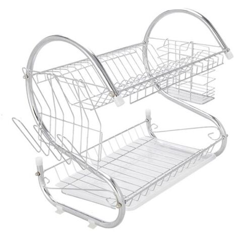 GROOFOO Multifunctional S-shaped Dual Layers Bowls & Dishes & Chopsticks & Spoons Collection Shelf Dish Drai