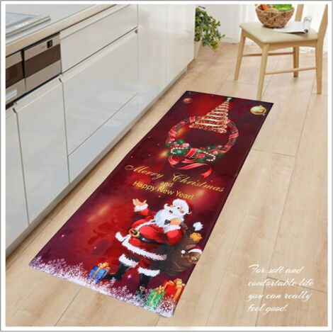 GROOFOO Paillasson de Noël, Tapis de Sol de Noël 60x180CM, Tapis de Bain Antidérapant, Tapis D'entrée Noël, Paillasson Absorbant, Décoration Noël Tapis, Motif de Noël Tapis pour Salon Chambre Couloir