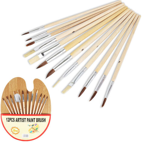 GROOFOO Pinceau d’Art,Lot de 12 pinceaux à huile en crin de cheval et palette de bac à peinture en bois Kit de peinture acrylique pour débutants pour artistes et peintres amateurs