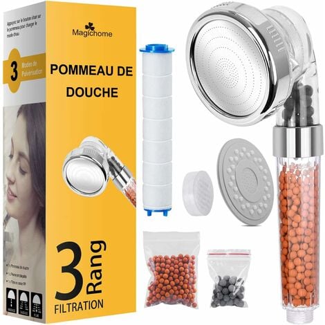 ZXPASRA GROOFOO Pommeau de Douche, Magichome Pommeau Douche Anti Calcaire Économiseur d'Eau Haute Pression Filtre à Trois Niveaux Système de Filtrage Ionique avec Filtre Coton PP Remplaçable