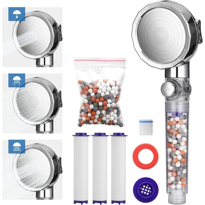 Groofoo - Ineasicer Pommeau Douche Pommeau de Douche Anti Calcaire Filtrant 3 Modes Pomme Douche Economiseur d'eau Haute Pression Universelle