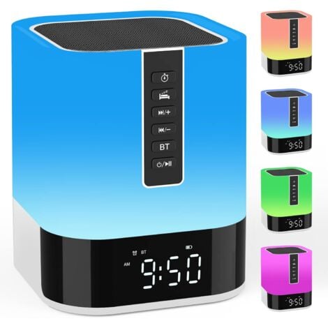 ZXPASRA GROOFOO Portable Bluetooth Speaker Illuminated Alarm Clock, Touch Bedside Lamp with MP3 Music Player, White Noise Machine & Timer, Bluetooth Speaker Children's Night Light, Teen Girl Birthday Gift