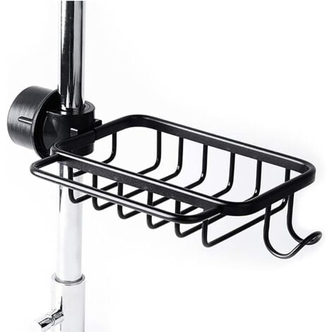 GROOFOO Porte-Éponge De Robinet Avec Crochet, Panier En Aluminium, Support De Rangement Pour L'Évier De Cuisine, Support De Douche, ÉtagèRe Pour Savon Ou Shampoing (Noir-Améliorée)